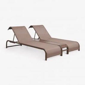 Conjunto De 2 Espreguiçadeiras Reclináveis E Mesa Auxiliar Em Aço Marietta Castanho Chocolate - Sklum