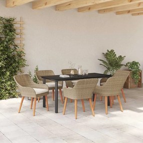Conjunto de Jantar de Jardim 7 Peças Bege em Rattan e Poliéster