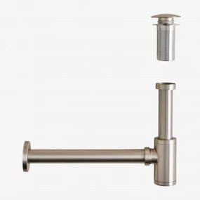 Conjunto De Sifão E Válvula De Drenagem De Aço Inoxidável Bibur Para Pia Tipo Orveta Click-clack Válvula Sem Transbordo & Cinzento Escovado - Sklum