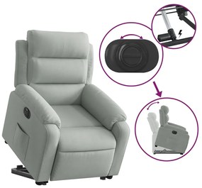 Poltrona reclinável elevatória elétrica veludo cinzento-claro