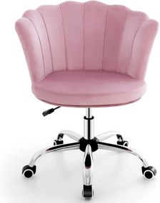 Cadeira giratória de veludo para escritório com altura ajustável com rodas rosa