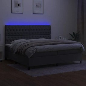 Cama box spring c/ colchão e LED 200x200 cm tecido cinza-escuro