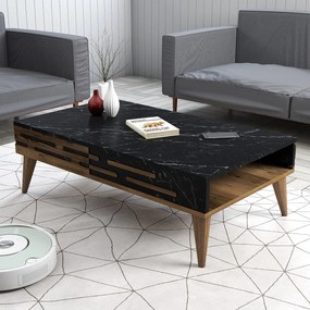 Mesa de Centro Valensiya – Nogueira, Preto e Mármore – 105x60x34,6 cm