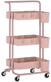 HOMCOM Carrinho de Cozinha Carrinho de Armazenamento com 4 Ganchos 3 Cestas Removíveis 3 Caixas Suspensas 42x38x86,5 cm Rosa | Aosom Portugal
