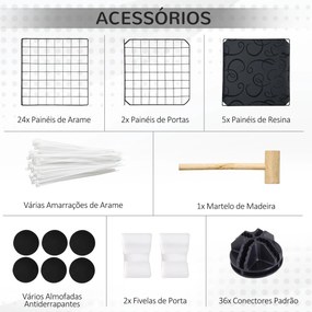 Cerca para Pequenos Animais DIY com 24 Painéis Parque para Animais de Estimação com Grade Metálica Gaiola Modular para Coelhos Chinchilas 105x105x70cm