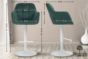 Banco de bar Natoma em veludo com estrutura branca 97-118 x 57 x 59 cm Verde