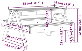 Mesa de piquenique p/ crianças 88x97x52 cm pinho maciço branco