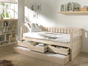 Cama infantil FRITZ (90x200) com 3 gavetas + Gaveta inferior + Estrado Natural