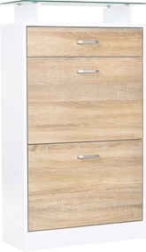 Sapateira de 2 Portas Sapateira Estreito para 12 Pares de Sapatos com Gaveta e Bancada de Vidro  60x24x105,5cm Branco