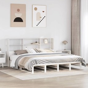 vidaXL Cama com estante sem colchão 180x200 cm madeira maciça branco