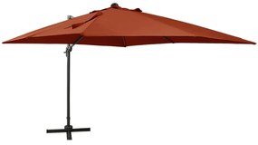 vidaXL Guarda-sol jardim cantilever c/ poste/luzes LED 300cm terracota