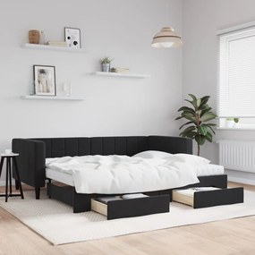 Sofá-cama com gavetão e gavetas 90x200 cm veludo preto
