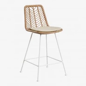 Pacote De 4 Bancos Altos De Jardim Em Rattan Sintético Gouda Natural Natural & Branco & ↑65 Cm & Beige Creme - Sklum