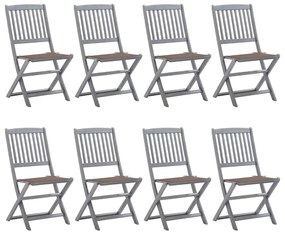 vidaXL Cadeiras de exterior dobráveis 8pcs c/ almofadões acácia maciça