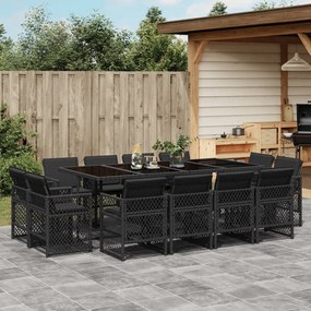 vidaXL 13 pcs conjunto de jantar p/jardim com almofadões vime PE preto
