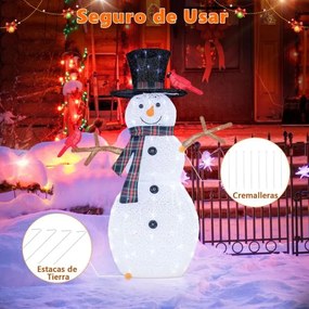 Boneco de neve iluminado e pássaros vermelhos Decoração de Natal 127 cm Boneco de neve Ornamento de boneco de neve com luzes LED brancas frias