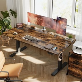 Secretária elétrica com regulação elétrica da altura, 160 x 80 x (72-120) cm, com porta USB-C castanho