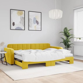 vidaXL Sofá-cama com gavetão e colchões 80x200 cm veludo amarelo
