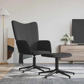 vidaXL Cadeira de descanso com banco PVC e veludo preto