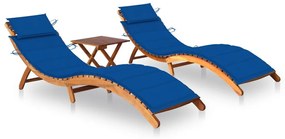 vidaXL Espreguiçadeiras com mesa e almofadões 2 pcs acácia maciça
