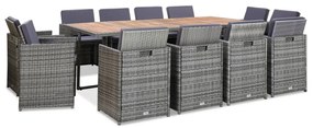 13 pcs conjunto jantar exterior c/ almofadões vime PE antracite