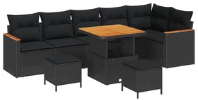 vidaXL Conjunto de Sofá de Jardim 9 pcs Preto Rattan Sintético