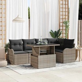 Conjunto de Sofá de 6 Peças para Jardim com Almofadas Rattan Cinzento