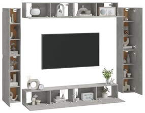 Conjunto móveis de TV 8 pcs madeira processada cinzento cimento