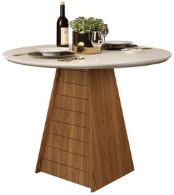 Mesa jantar FLER, vidro, carvalho e branco, 103,5 cms diâmetro