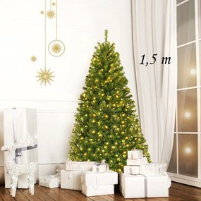 Árvore de Natal Artificial de 1,5m com Suporte Fio de Luz LED 2 Tipos Decoração de Natal para Casa Decoração de Festa Verde