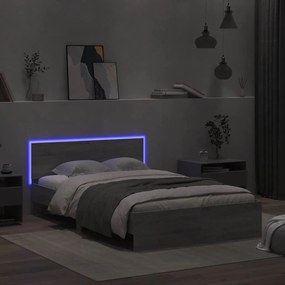Estrutura cama c/ cabeceira/luzes LED 140x190cm cinzento sonoma