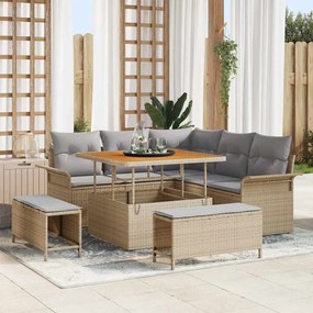 Conjunto de Sofá de Jardim VidaXL com Almofadas Bege de Vime de Polietileno Acácia