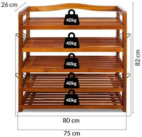 Sapateira em madeira de acácia 75x26x82cm castanho