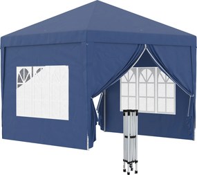 Outsunny Tenda de Jardim com Paredes Laterais Amovíveis Janelas Porta com Zíper e Bolsa de Transporte 295x295x195-258 cm Azul | AOSOM Portugal