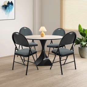 Conjunto de 4 cadeiras dobráveis portáteis com assento almofadado e encosto em tecido Estrutura metálica estofada para escritório casa Cinzento