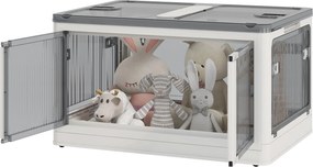 Caixa de arrumação dobrável e empilhável de 99 L em plástico 67 x 47 x 38 cm, com tampa e 4 Rodas, acesso pelos 5 lados, branca
