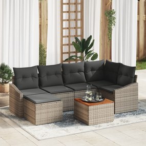 vidaXL Conjunto de Sofás de Jardim de 7 Peças com Almofadas Cinza Vime Polipropileno Acácia