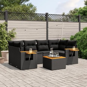 vidaXL 7 pcs conjunto de sofás p/ jardim c/ almofadões vime PE preto