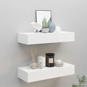 Prateleiras de parede com gavetas 2pcs MDF 60x23,5x10 cm branco