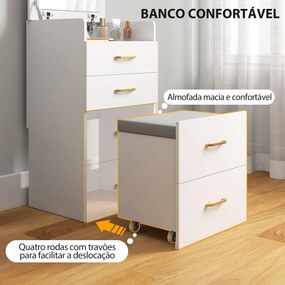Toucador de Maquilhagem 3 em 1 com Banco Mesa de Maquilhagem com Espelho Gavetas e Bancada de Vidro Visível Toucador Moderno para Quarto 48x40x90 cm B