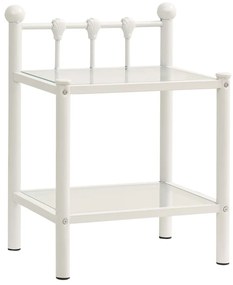 vidaXL Mesa cabeceira 45x34,5x60,5cm metal branco e vidro transparente