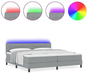Cama Box com Colchão &amp; LED Cinza Claro 200x200 cm Tecido