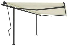 vidaXL Toldo retrátil manual com postes 4x3,5 m cor creme