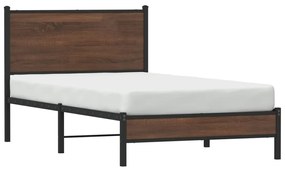 Estrutura de cama sem colchão 100x190cm metal carvalho castanho