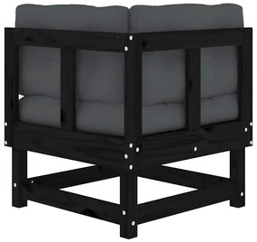 Sofás de canto com almofadões 2 pcs pinho maciço preto