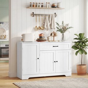 Armário de cozinha 110 x 40 x 80 cm, móvel de arrumação com gaveta, 3 portas com fecho suave, suportes para copos e prateleiras ajustáveis, branco