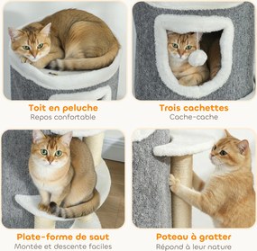 Torre para gatos de 4 níveis, árvore para gatos estável com arranhadores de sisal e borda em pelúcia, 2 plataformas, 50 x 36 x 101 cm, cinzenta