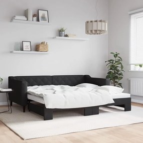 Sofá-cama com gavetão 90x190 cm tecido preto