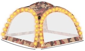 Tenda festas LED e 4 paredes laterais 3,6x3,6x2,3 m camuflagem