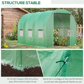 Estufa de jardim em forma de túnel, área útil de 6 m², 3 m (C) x 2 m (L) x 2 m (A), estrutura tubular reforçada, porta com fecho de correr, 6 janelas